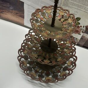 Vintage Three-Tier Decorative Metal Stand Made in India